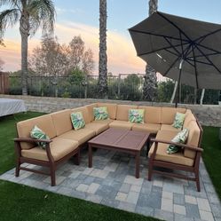 9 person all wood outdoor furniture set