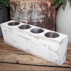 Cream Shabby Distressed French Country Farmhouse Wood Sugar Mold Candle Holder