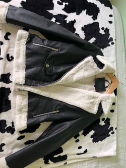 Black Faux Leather Sherpa-Lined Jacket