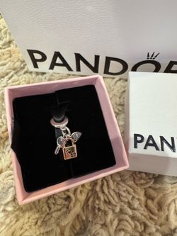 Pandora Two-tone Key, Padlock & Heart Triple Dangle Charm Sterling silver, 14k rose gold plating