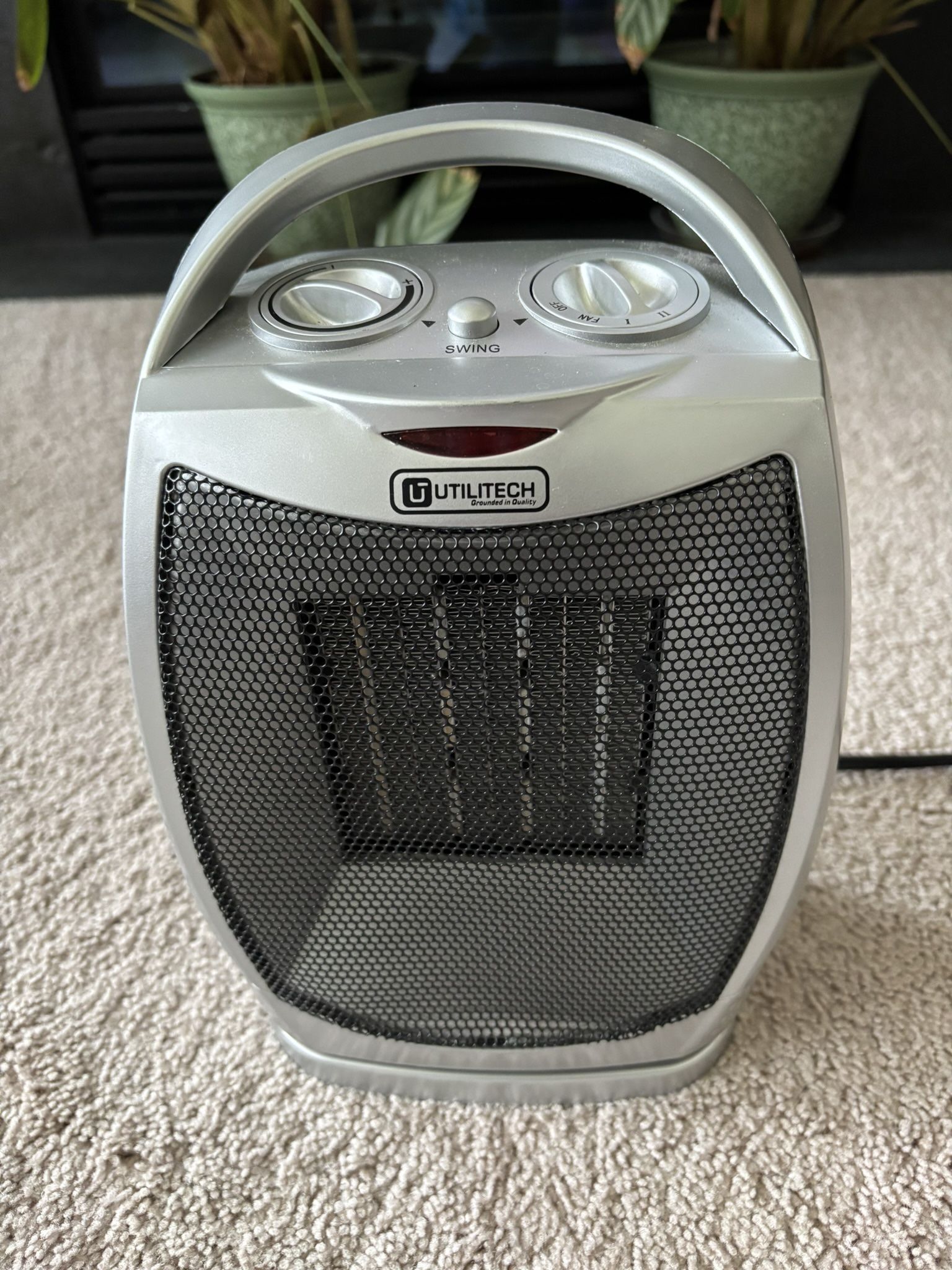 Utilitech 1500W Compact 11” Ceramic Space Heater H-7222, adjustable heat and fan settings, oscillating, tip over switch, excellent condition.