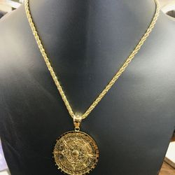 10kt Gold Twisted Rope Chain W Aztec Calendar 