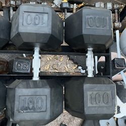 100lb hex rubber dumbbell set weights