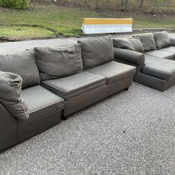 Gray Sectional Couch With Let Out Bed / Chase