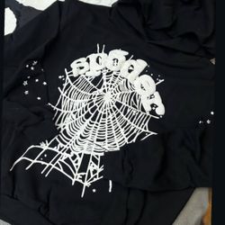 black with white logo spider hoodie