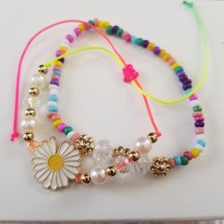  Set of 2 Neon Daisy Braclets