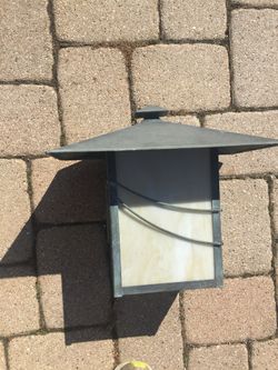 Copper and stained glass outdoor light fixture