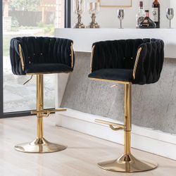 ✨ Velvet Bar Stools (Set of 2) – Gold Base | Adjustable & Swivel - Brand New in Box!