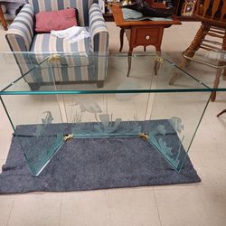 All Glass Console Table with Fish Etching