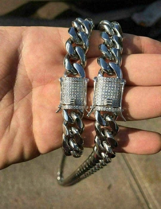 White Gold Cuban Link Set 12MM Gold Plated 14k Doesn't Loses Color