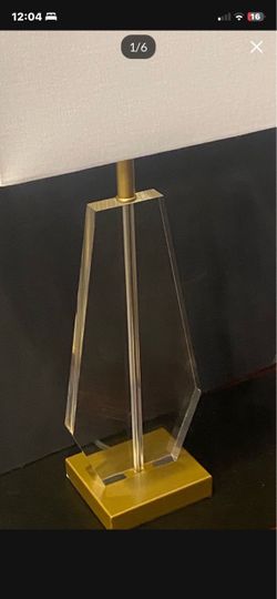 Modernist Hectra Clear Table Lamp With the Matte Gold Accent and Rectangular White shade H24”
