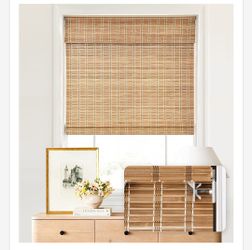 LazBlinds No Tools No Drill Cordless Bamboo Roman Shades, Light Filtering Window Treatment, Roll Up Bamboo Blinds for Window 23'' W x 64'' H, Brown