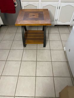 Wood and Metal End Table with Bottom Shelf