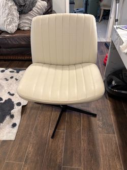 Cream Faux Leather Swivel Accent Criss Cross Chair