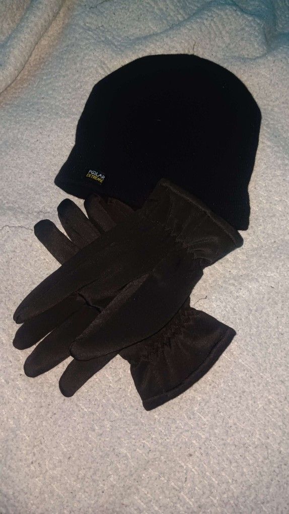 Thermal Knit Winter Gloves And Beanie Set With Polar Fleece Lining- Winter Gloves & Hat Set