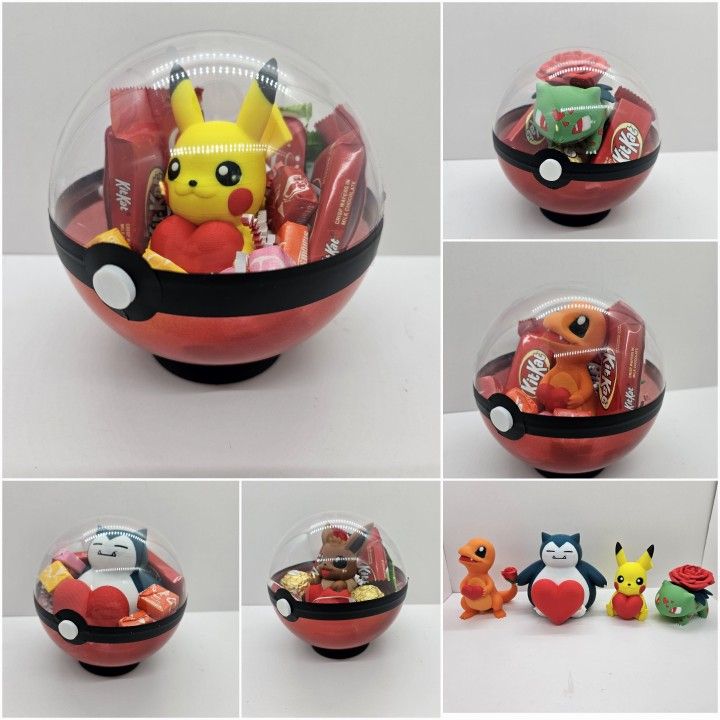 Valentines Pokemon Pokeballs Hearts Pikachu Charmander Eevee Snorlax Gift Baskets