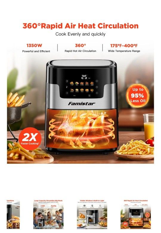 Famistar 7.5 Qt Air Fryer | Brand New | $99.99 with Delivery..[.Available for delivery on May 24. Reserve now!