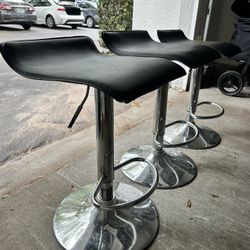 Set Of 3 Modern Adjustable Black Bar Stools 