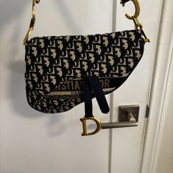 Christian Dior Saddle Bag in navy blue Dior Oblique jacquard canvas