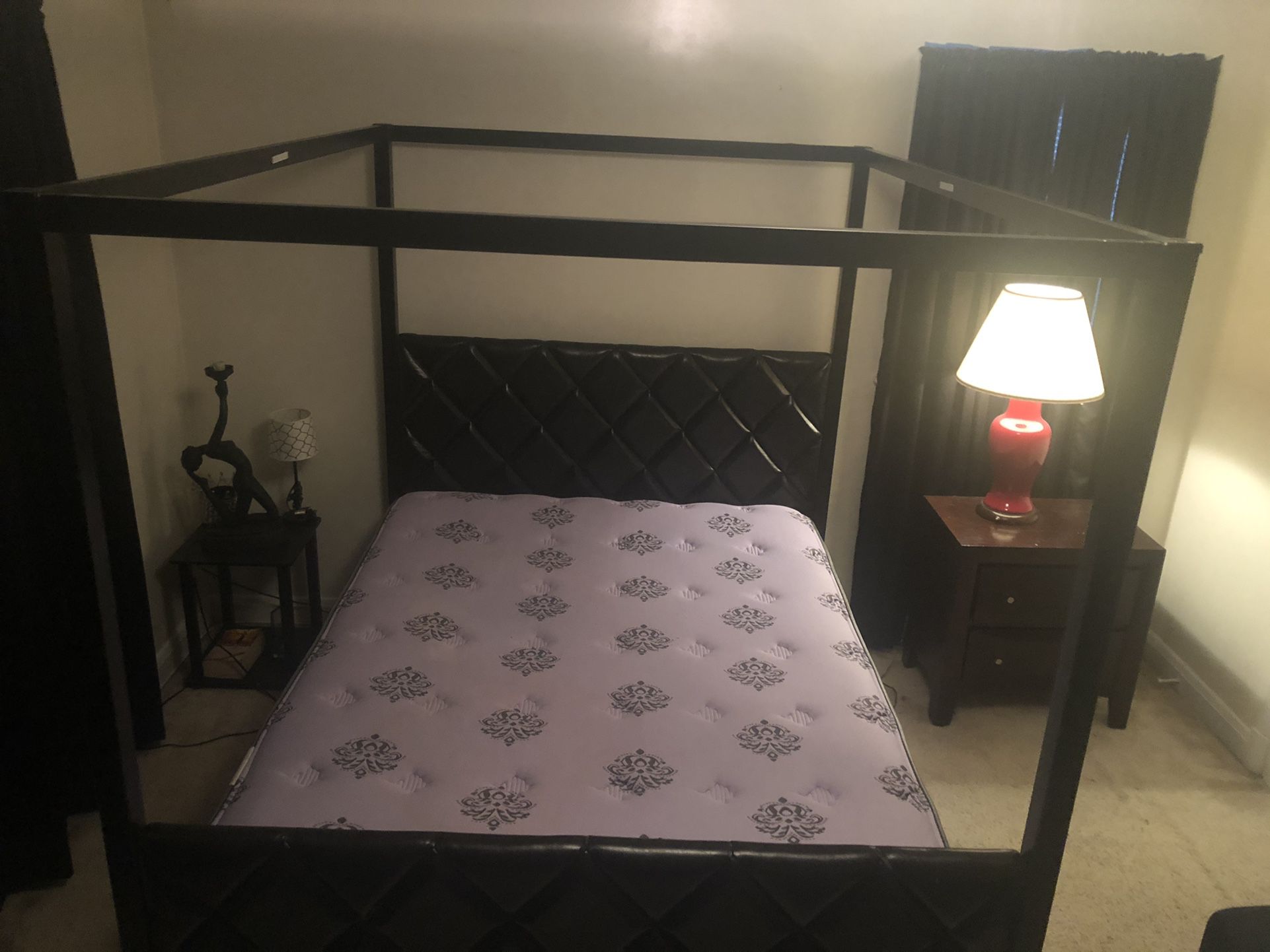 Black Canopy Queen Bed With Mattresses