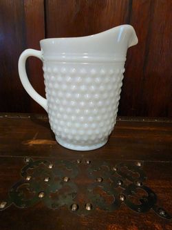 8" Milk Glass pitcher by Fenton Hobnail