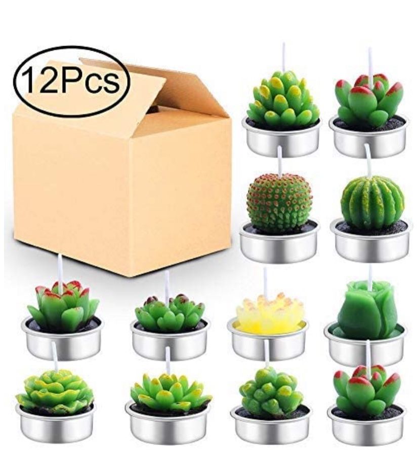 Cactus Tealight Candles 12 Pack Handmade Delicate Succulent Cactus Candles Flameless Aromatherapy 12 Designs for for Birthday Party Wedding Spa