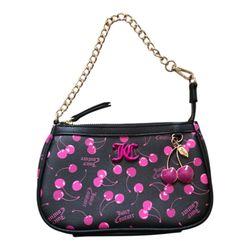 Juicy Couture Cherry Shoulder Bag Black Pink Charm Y2K Logo Purse Coquette