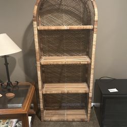 Boho Rattan Arched Bookshelf – Wicker Shelf Unit