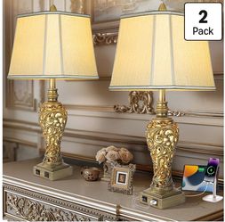 28.5'' Table Lamps Set of 2 for Living Room, USB A+C Ports & Nightlight