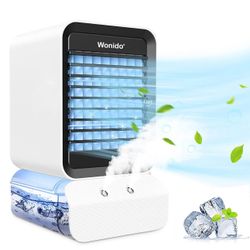 Portable Air Conditioner Fan - Mini AC Unit Portable for Room 4-in-1 Evaporative Air Cooler with Humidifier/ 3 Speeds / 7 Colors Night Light, Desktop 