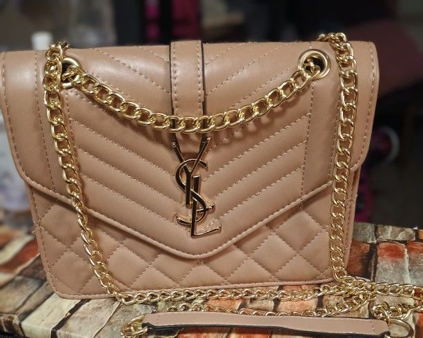Yves Saint Laurent Beige Quilted Crossbody Bag with Gold Chain