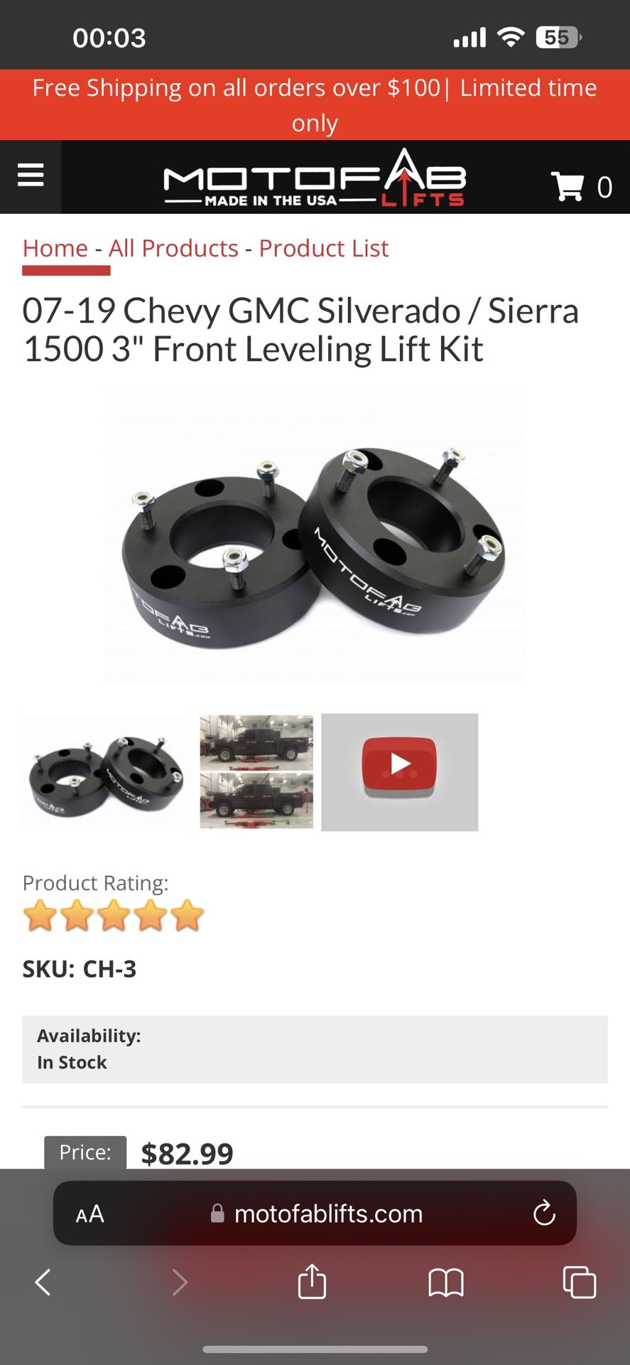 BRAND NEW SILVERADO GMC UPPER CONTROL ARMS AND 3 INCH LEVEL