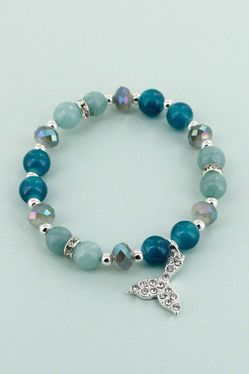 Crystal Mermaid Tail Charm Blue Bead Stretch Bracelet *See My Other Items*