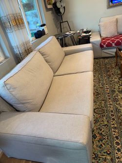 3-Seat Beige Fabric Sofa