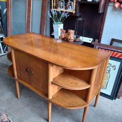 Vintage Mid Century Modern Solid Wood  2 Sided Desk  Or Use One Side As Foyer Table Or CredenzaDeslll