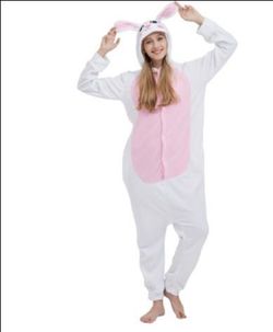 M67) SimZoo Adult Animal Onesie Pajamas, Men and Women's bunny Animal Cosplay Rabbit Costume Sleepwear, One-Piece Unisex Homewear Medium
