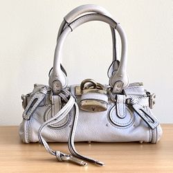 Authentic Chloe Mini Paddington Light Gray Leather Handbag with
