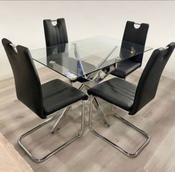 Glass Dining Table Set with 4 Chairs