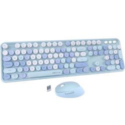 UBOTIE Colorful Computer Wireless Keyboard Mouse Combos, Typewriter Flexible Keys Office Full-Sized Keyboard, 2.4GHz Dropout-Free Connection and Optic