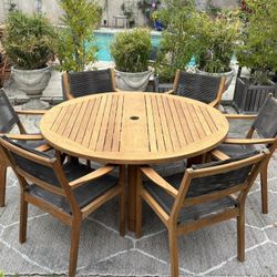 Barlow Tyrie Teak Dining Table Set, 5’ Table and 6 Chairs 