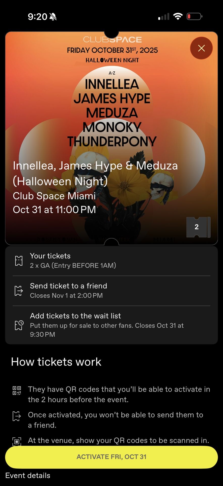 Club Space Halloween Night Ticket