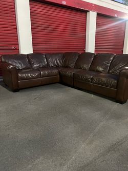 Brown Leather L-Shaped Sectional – FREE DELIVERY