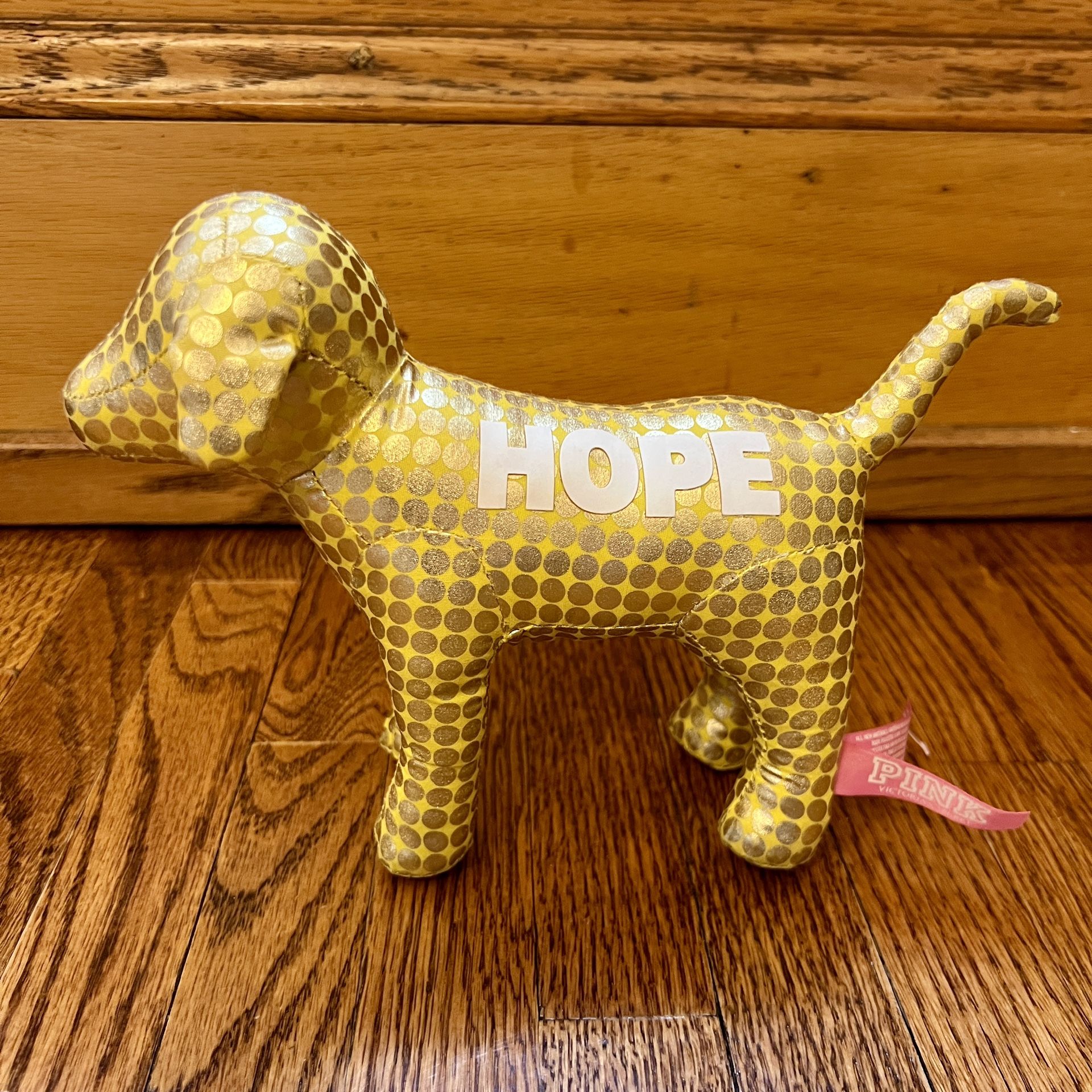 Victoria's Secret PINK Y2k Plush Mini Dog HOPE Yellow Metallic Gold Polka Dot