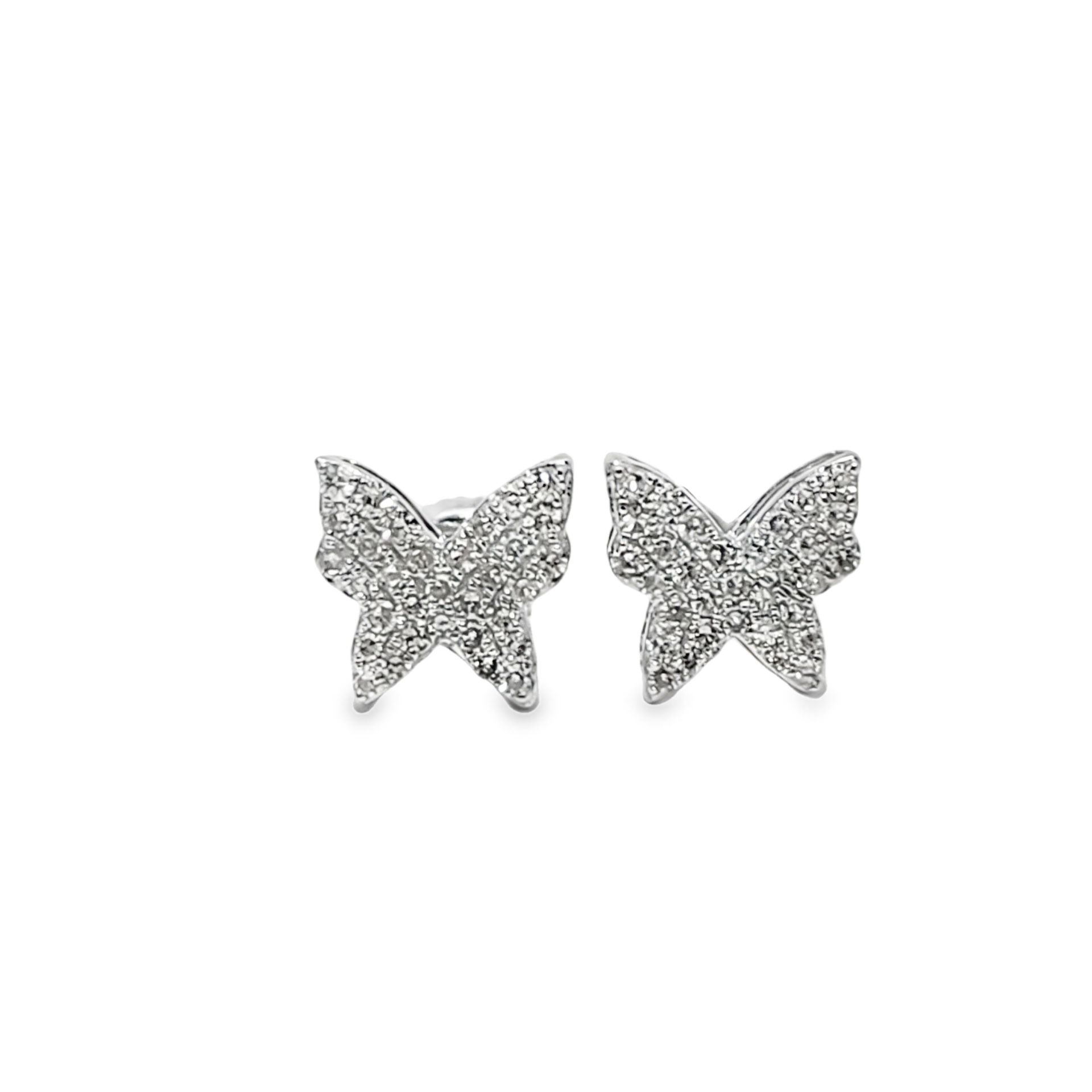 10k White Gold Diamond Butterfly Stud Earrings 0.23 ctw