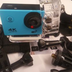 Blue 4K Wi-Fi Sports Action Camera With Remote Control