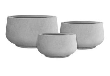 21.6",16.9",and 12.5" Dia Round Natural Concrete Elegant Planters (Set of 3), Outdoor Indoor Garden Plant Pot with Drainage Hole and Rubber Plug for H