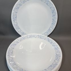  Set of 7 Corelle by Corning Sea and Sand 10 .25" Dinner Plates Blue And White  * These are used to show signs of where, with one showing two spots as
