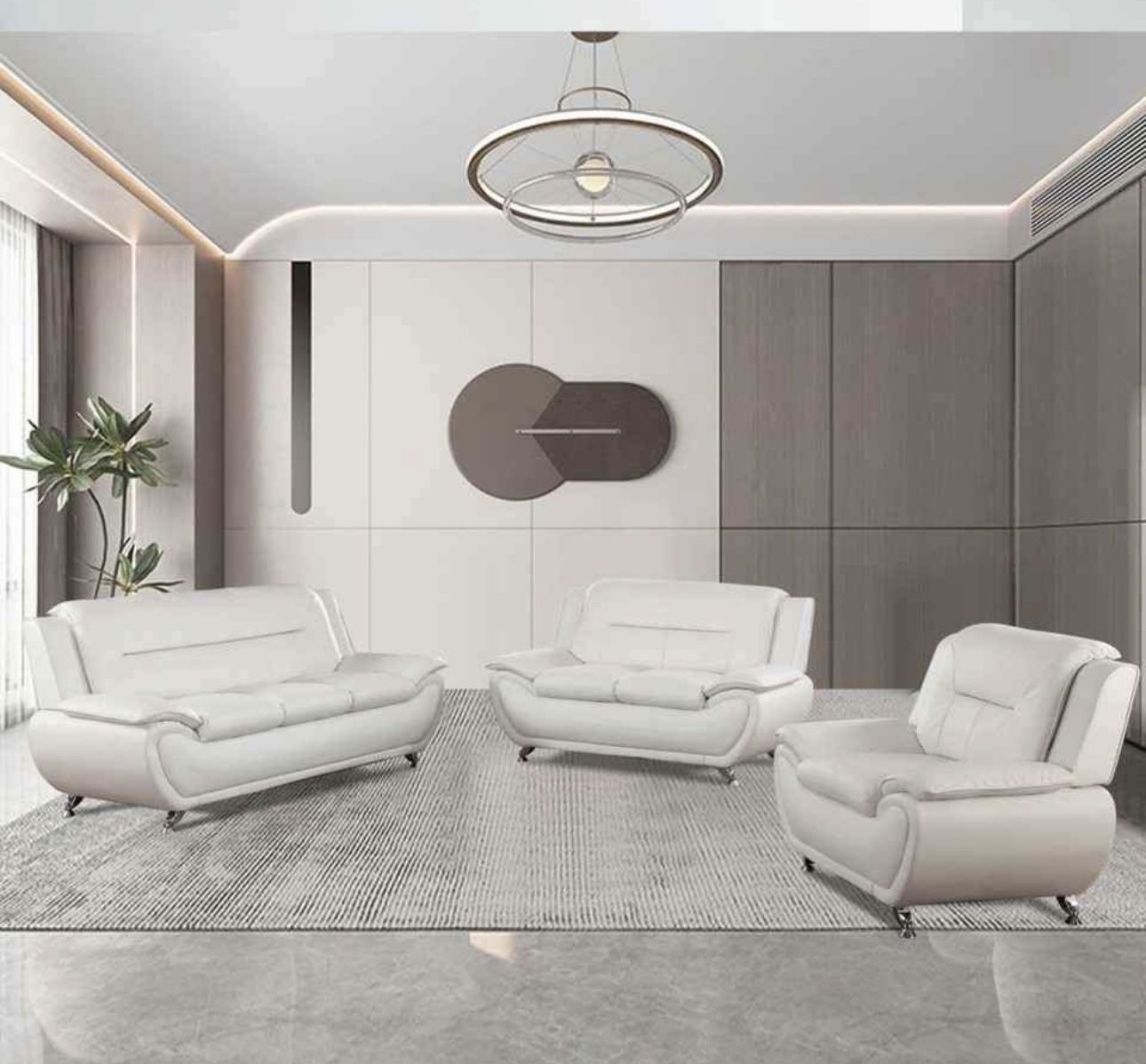 Modern Style White Leather Three Piece Couch Set