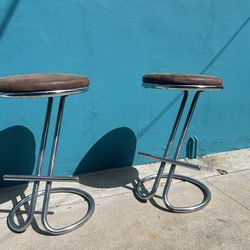Vintage Counter Stools – Retro Chrome & Faux Suede (Pair)