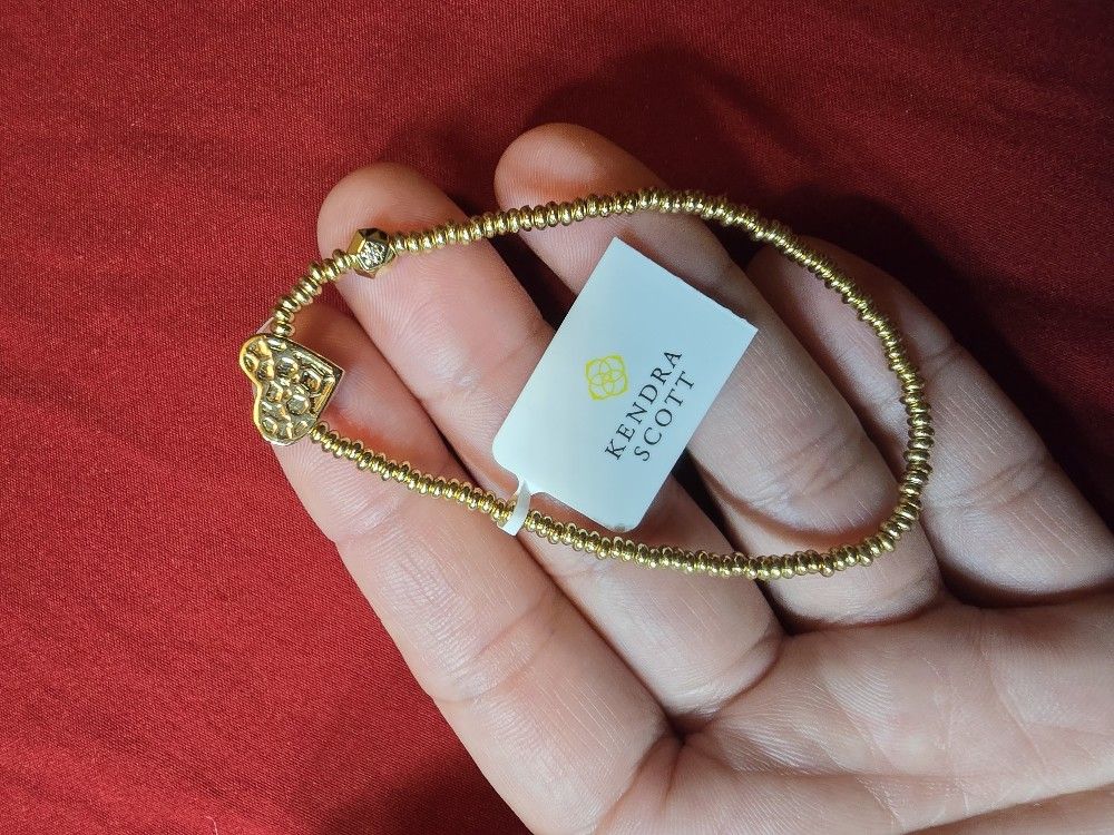 Ari Heart Gold Stretch Bracelet in Rose Quartz 14k yellow gold over brass